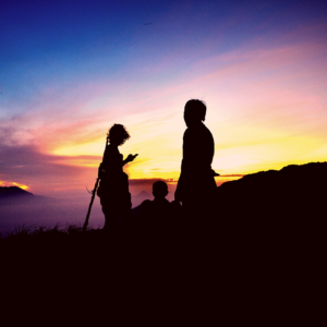 Family Silhouette against Sunrise or Sunset